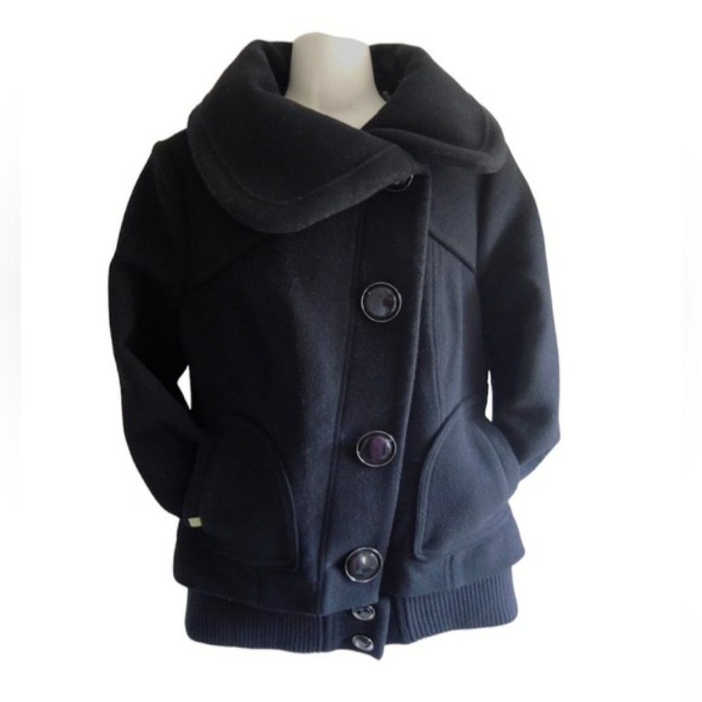 Soia and Kyo Black Wool blend Asymmetrical Buttoned Pea Coat womens Medium